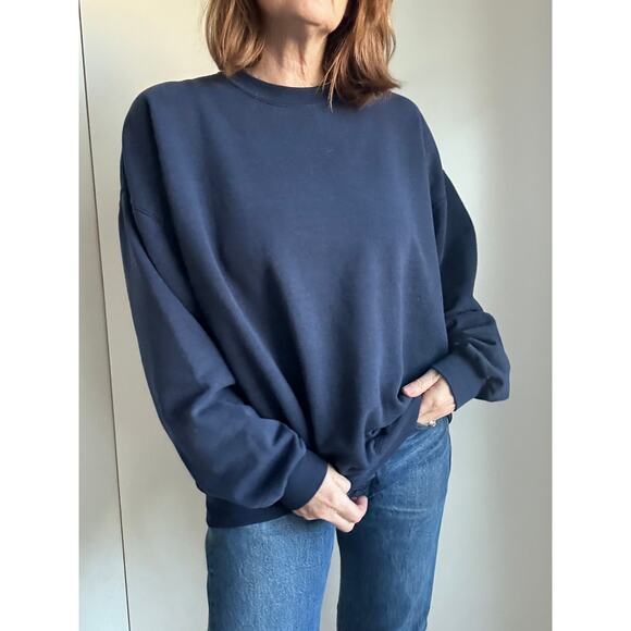 Vintage Mens Navy Blue Sweatshirt 80s Single Stitch Classic Crewneck Streetwear - Picture 3 of 8